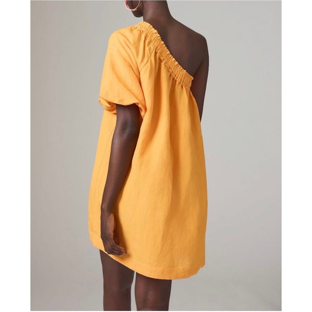 By Anthropologie One-Shoulder Waistless Mini Dress Linen Blend Mango Orange XL - Picture 4 of 6